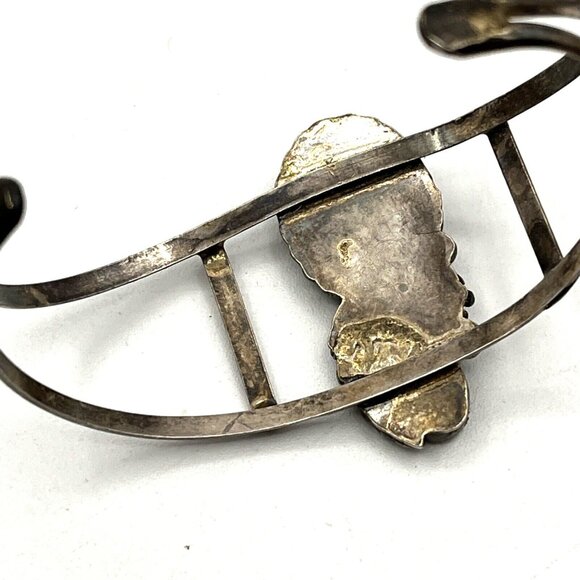 Vintage Native American Sterling Silver Turquoise MOP Cuff Bracelet 6.5" - Picture 7 of 8